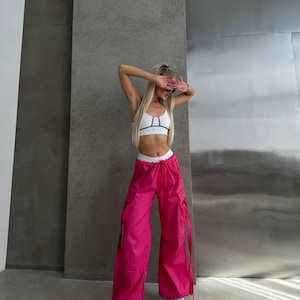 Cargo Pants – Vibrant Raspberry Pink Oversized Cargo Pants with Drawstring Waist, Spacious Pockets & Effortless Street-Style Vibe