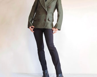 Vintage Yves Saint Laurent wollen blazer – Dubbelknoopsluiting, leren reversafwerking