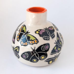 Hand-built, hand-painted vase with butterfly design