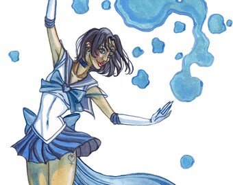 Sailor Mercury: Shine Aqua Illusion, Sailor Moon, Anime Fan-art,Anime art print, Anime, Ami Mizuno, Sailor Senshi, ballet, watercolor