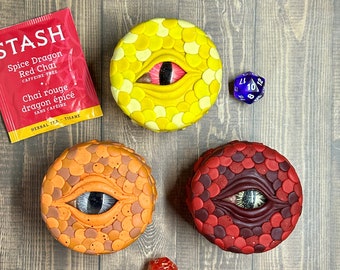 Hand Sculpted and Painted Dragon Eye Trinket Dice Stash Box