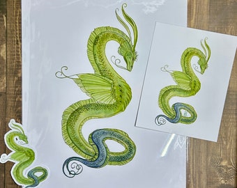 Eel Dragon Art Prints and Sticker