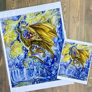 野生の馬」、ドラゴン、ドラゴン、ドラゴンアート、ファンタジーアート、アートプリント、水彩画、嵐、稲妻