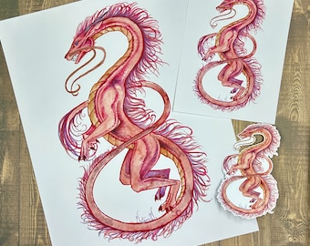 Mushu Eastern Dragon Art Prints and Vinyl Sticker