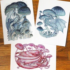 Mini Mushroom Dragon Prints and Stickers | Watercolour Fantasy Art