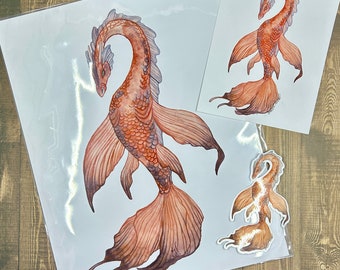 Goldfish Dragon Art Prints and Vinyl Sticker