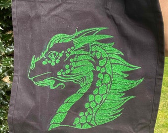 Green Dragon Glitter Tote Bag