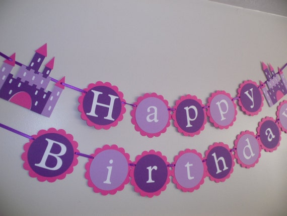 castle happy birthday princess birthday banner purple banner etsy