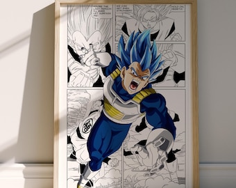 Pôster de mangá com arte de parede de Vegeta - Son Goku - Painéis de mangá selecionados - Impressão digital