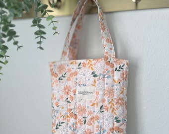 Gesteppte Baumwolltasche - Pfirsich Blumendruck Mini Geldbörse, Bibeltasche