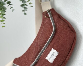 Quilted Half-Moon Sling Bag • Linen Cotton Blend Crossbody Waist Bag