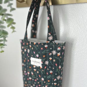 Handmade Small Quilted Tote Bag – Dark Green Floral Cotton Purse – Small Bible Bag – Soft Everyday Bag for Women