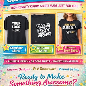 Chemises personnalisées imprimées DTF, produits commerciaux, code QR, vêtements publicitaires