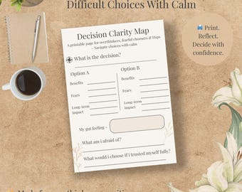 Decision Clarity Map – Printable Worksheet for Overthinkers, HSPs & Indecisive Minds | One Page to Navigate Choices With Calm