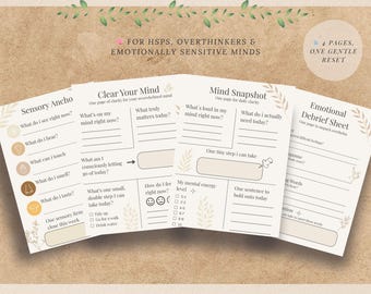 Calm & Clarity Reset Kit – 4 Therapeutic Pages for HSPs and Sensitive Souls | Overthinking Relief, Mental Reset PDF (A4)