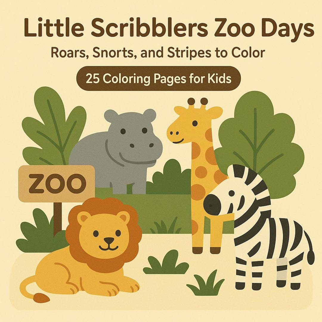 Zoo Animals Coloring Pages for Kids – 25 Printable Sheets (digital ...