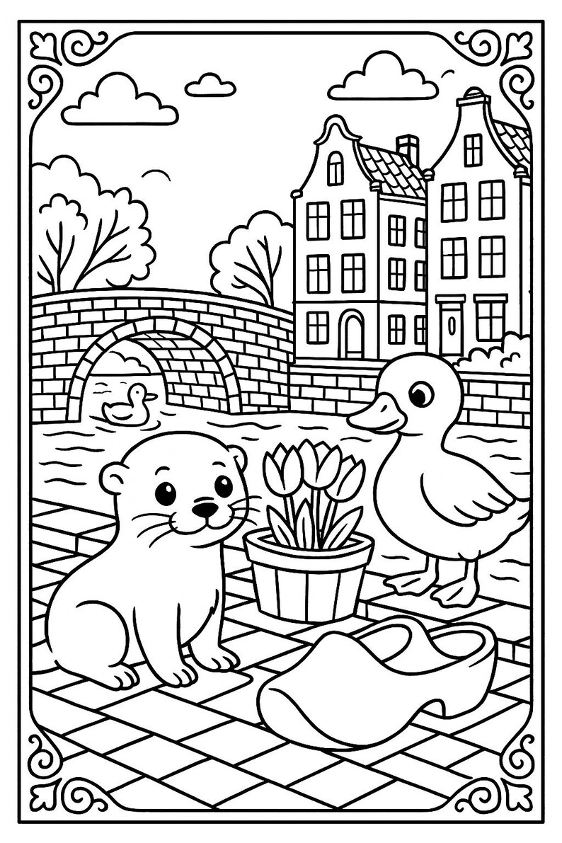 Netherlands Coloring Pages for Kids | Tulips, Windmills (digital PDF ...
