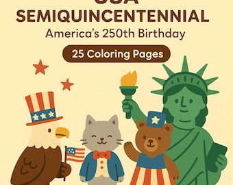 250 Jahre Amerika Geburtstag | 25 druckbare Seiten | Kleine Schreiberlinge | Feuerwerke, Fähnchen, Feiern | Digitaler Download | Semiquincentennial
