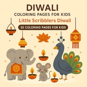 Diwali Coloring Pages for Kids – 25 Printable Sheets | Little Scribblers | Festival of Lights, Rangoli, Lanterns | Digital Download