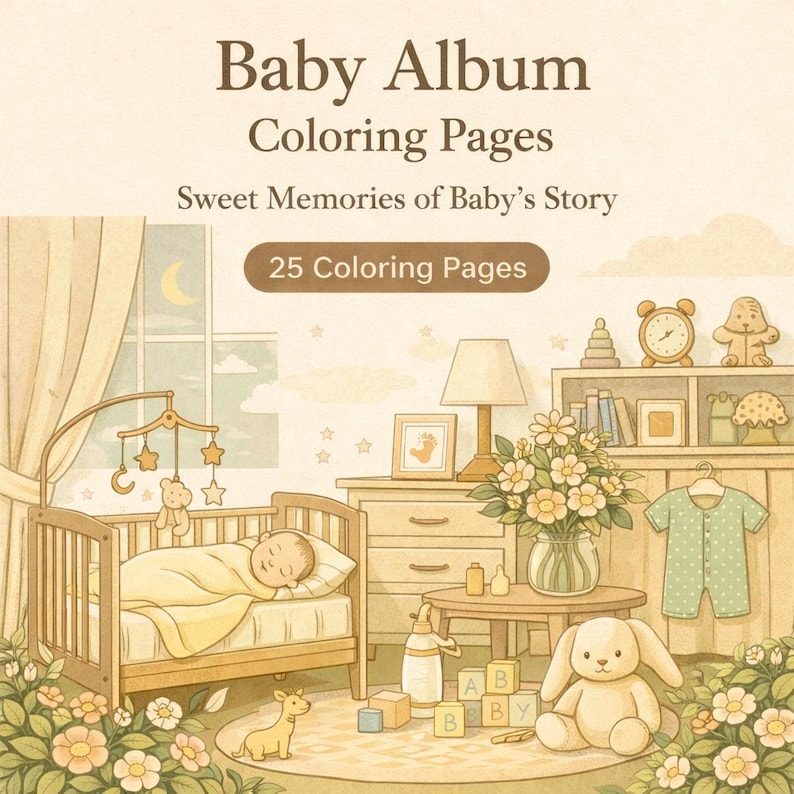 Baby Album Coloring Pages | 25 Printable Memory Book Pages (PDF) - Etsy