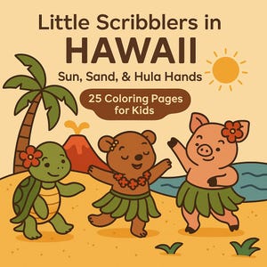 ハワイの子供向けぬり絵：アロハ・アドベンチャー、トロピカルアニマル（デジタルダウンロード）