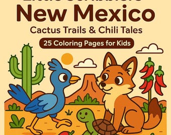 New Mexico Coloring Pages for Kids – Desert Wildlife, Landmarks (Digital Download)