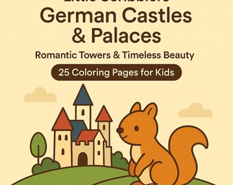 Burgen & Schlösser zum Ausmalen für Kinder | 25 druckbare Seiten | Königsschlösser, Paläste, Wildtiere | Kleine Schreiberlinge Digitale PDF