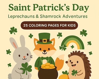 Dibujos para colorear del Día de San Patricio para niños / 25 descargas / Animales adorables / Irlanda / Diversión navideña / Imprimibles digitales