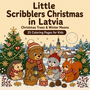 Little Scribblers Weihnachten in Lettland Ausmalbuch | Kinder Winterbräuche mit Tannenbäumen (PDF Download)
