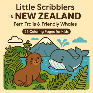 New Zealand Coloring Pages for Kids – 25 Printable Sheets | Little Scribblers | Mountains, Coast, Wildlife | Digital Download