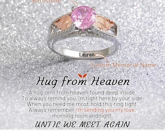 Personalized Hug From Heaven Memorial Angel Wings Ring, Birthstone Jewelry, Family Memorial Gift