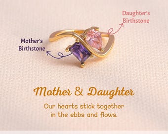 Personalized Two Birthstone Ring, Mother Daughter Jewelry, Mother's Day Gift