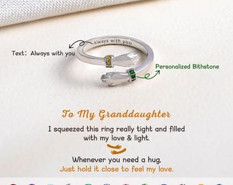 To My Granddaughter Hug Ring, Personalized Birthstone Jewelry, Love Message Gift, Birthday Gift