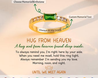 Personalized Memorial Birthstone Ring, Hug From Heaven Gift