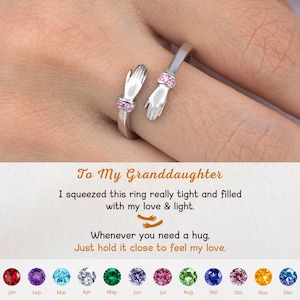 To My Granddaughter Hug Ring, Personalized Birthstone Jewelry, Love Message Gift, Birthday Gift