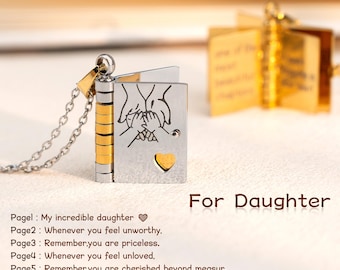 Personalized Book Necklace for Daughter, Custom Name Pendant, Mother's Day Gift
