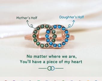 Mutter Tochter unzerbrechliche Bindung Verbindungskreise Ring, personalisierte zwei Birthstone Schmuck, einzigartiges Hochzeitsgeschenk