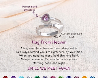 Personalized Heart Birthstone Hug Ring, Memorial Keepsake Grief Jewelry