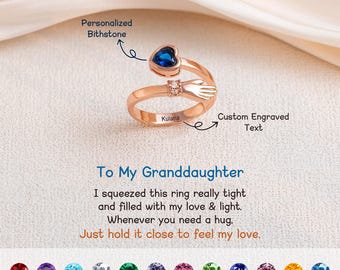 Enkelin Umarmungsring, personalisierte Birthstone Herz Schmuck, Liebesbotschaftsgeschenk