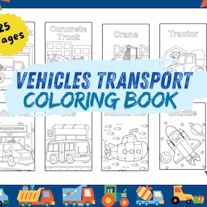 Vehicles Transport Coloring Book | Printable Coloring Pages | Fun Transport Activity Book | Gift for Children | Instant Digital Download