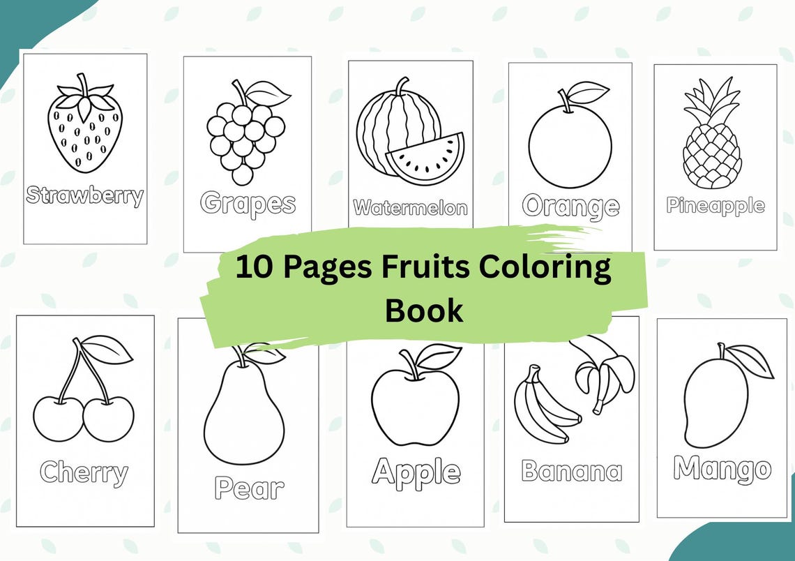 Fruits Coloring Pages for Kids: Fun Printable Activity Book (instant ...