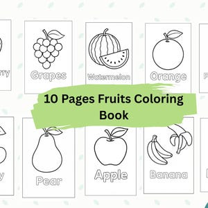 10 Fruits Coloring Pages for Kids | Printable Coloring Pages | Fun Fruits Activity Book | Gift for Children | Instant Digital Download