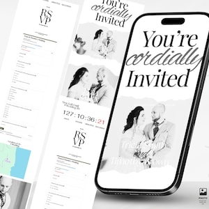 Web Hochzeitseinladungsvorlage Heiratsankündigung Canva Hochzeit einladen Website Bearbeitbar Hochzeit eingebettet Countdown usw