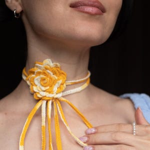 Colorful Crochet Rose Choker, Boho Summer Necklace, Festival Floral Headband, Long Necklace, Flower Power Choker, Handmade Trendy Necklace