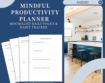 Mindful Productivity Planner, Daily Focus Tracker, Mental Wellness Journal, Work-Life Balance Workbook, Mindfulness Goals