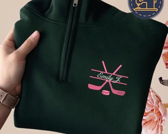 Personalisiertes gesticktes Hockey Quarter Zip Sweatshirt, Eishockey 1/4 Reißverschluss Pullover, J061