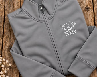 Registered Nurse Embroidered Full Zip Fleece, Personalized RN Name, Medical Staff Workwear and Nurses Week Gift