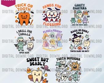 Dentist Ghost Halloween PNG Bundle, Cute Tooth Clipart Set, Dental Halloween Clipart, Spooky Dental Office Art, Dental Hygienist Png