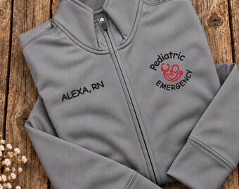 Pediatric Emergency Nurse Embroidered Full Zip Jacket, Personalized RN Name, Peds ER Work Fleece and Nurses Week Gift
