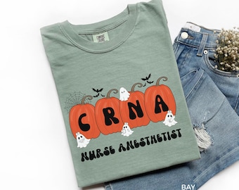 CRNA Krankenschwester Anästhesie Shirt, Halloween Kürbis Geist CRNA T-Shirt, Krankenschwester Geschenk T-Shirt, medizinisches Halloween Shirt, Anästhesie Geist Shirt, A205